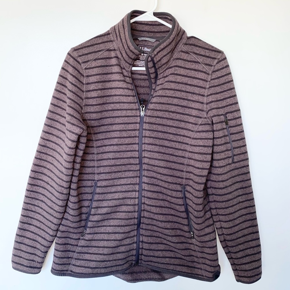 LL Bean Zip Up Fleece Striped Jacket